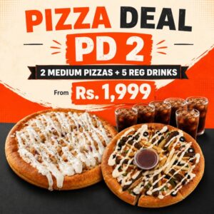 Pd 2 Medium Pizza + 5 Reg Drinks